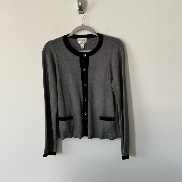 Talbots Sweater Womens Small Black White Made Italy Button Cardigan Knit Pockets - Picture 2 of 11